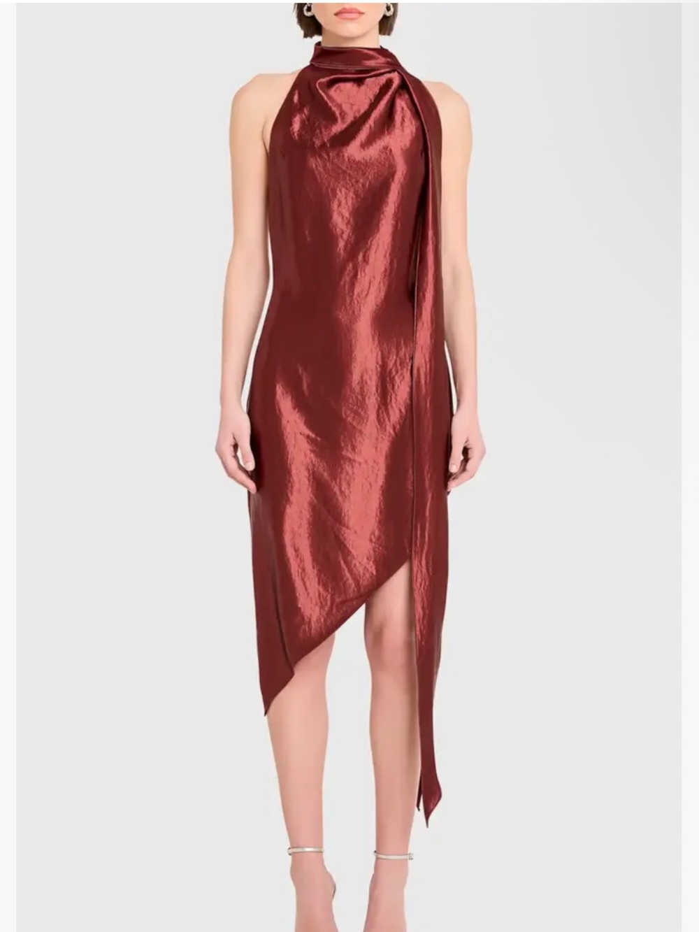 Amanda Uprichard Shimmering Wine Asymmetrical Halter Dress